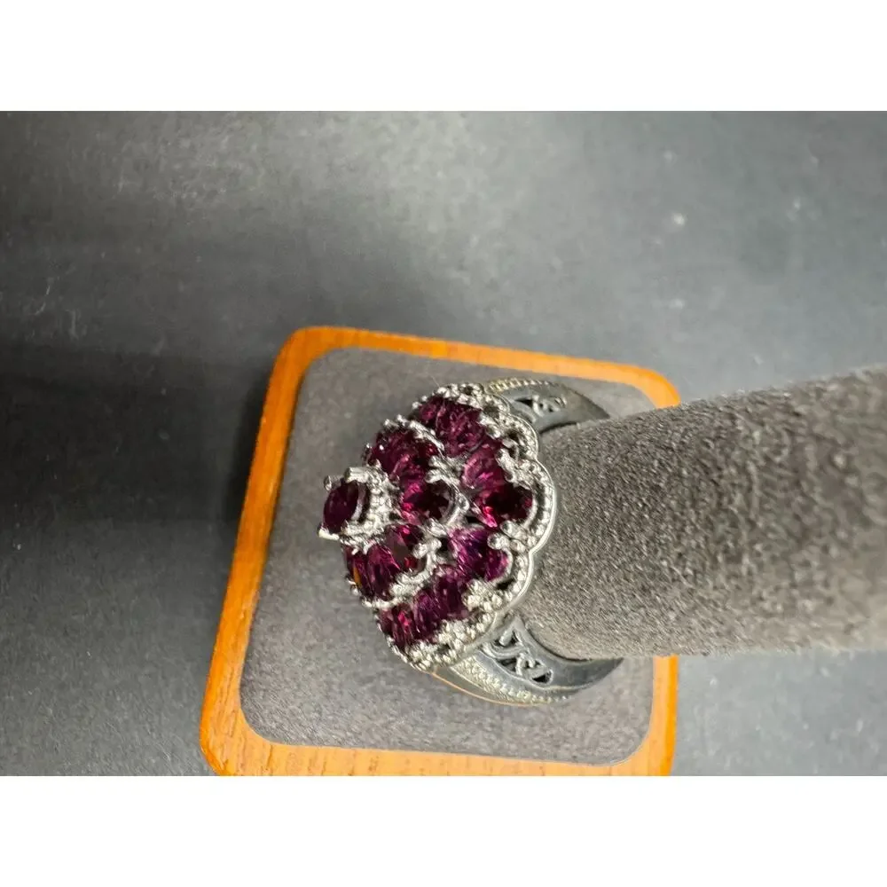 Chuck Clemency STS Sterling Silver 925 Rhodolite Garnet Cluster Ring Sz 10